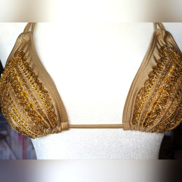 Handmade Columbian Embroidered and Beaded bikini. Sz. M. New. Gold - Picture 4 of 9